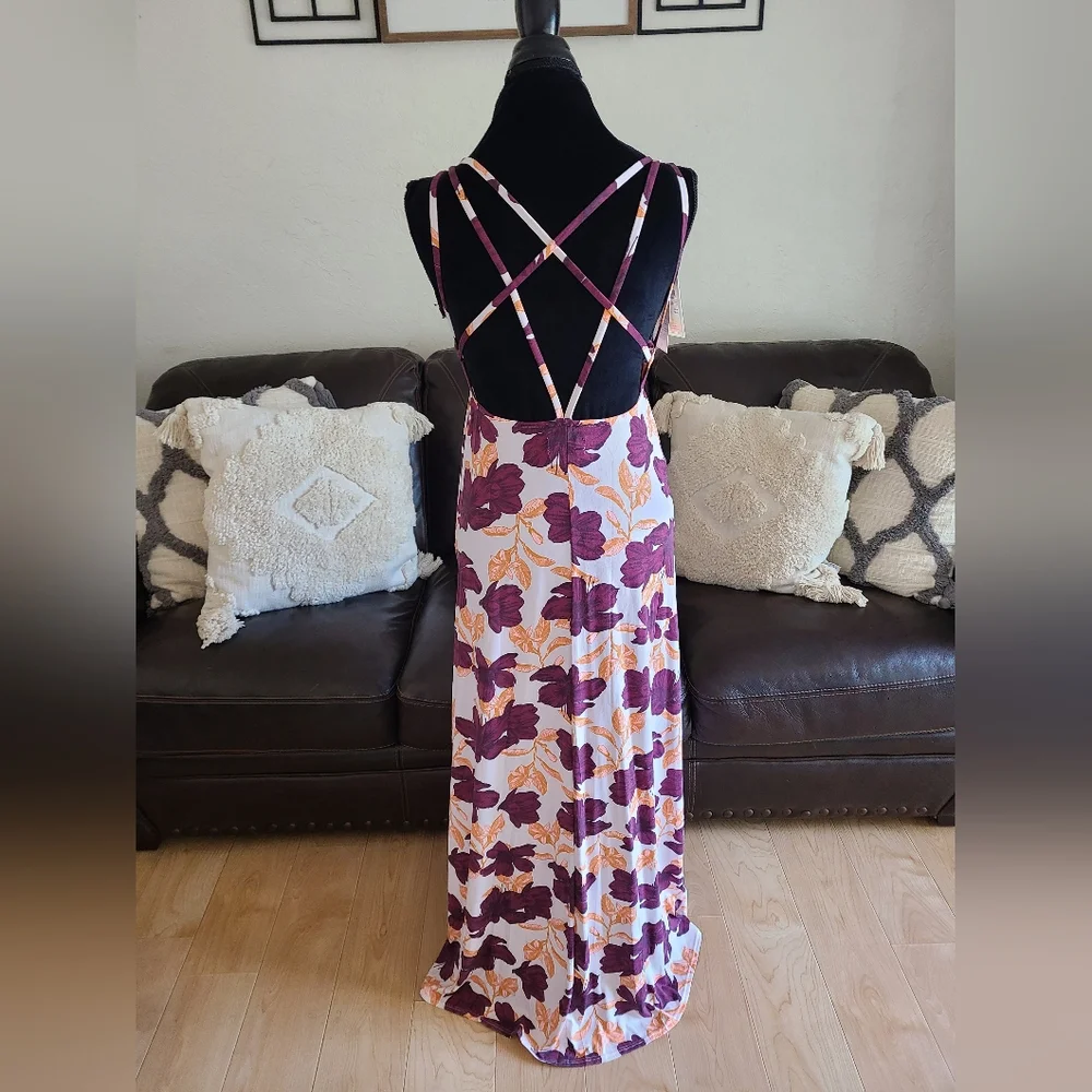 Maaji‎ Floral Print Strappy Back Maxi Dress Swimsuit Cover Size M Boho Chic NWT